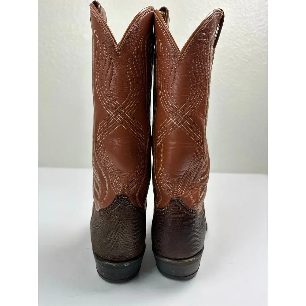 VTG Tony Lama Teju Lizard Exotic Leather Cowboy Boots Cognac Brown Womens 8.5 B